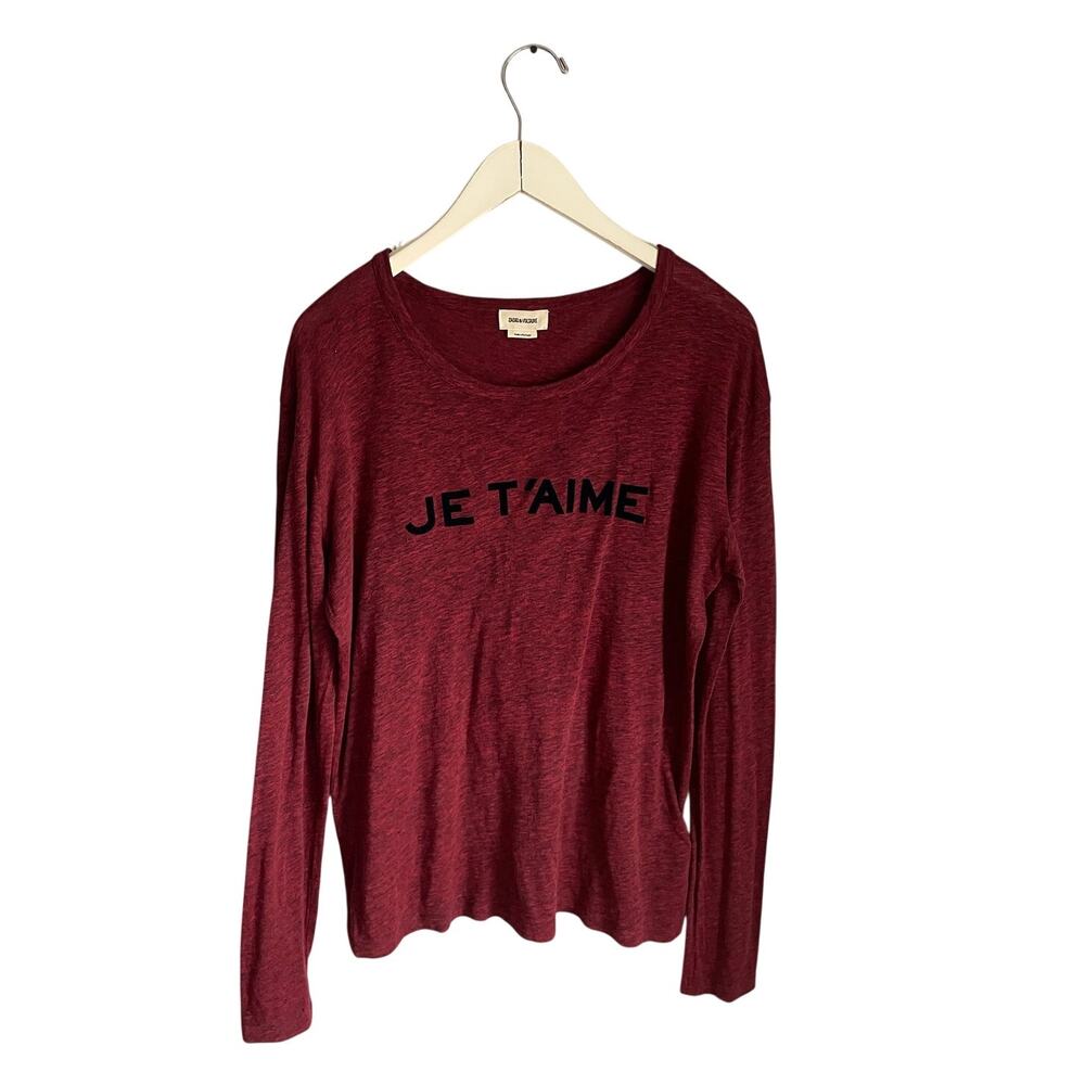Zadig & Voltaire Willy Chine Je T'aime Long Sleeve Maroon Top T Shirt Large